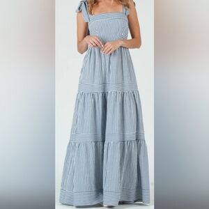 Blu Pepper Navy and White Striped Maxi Dress
